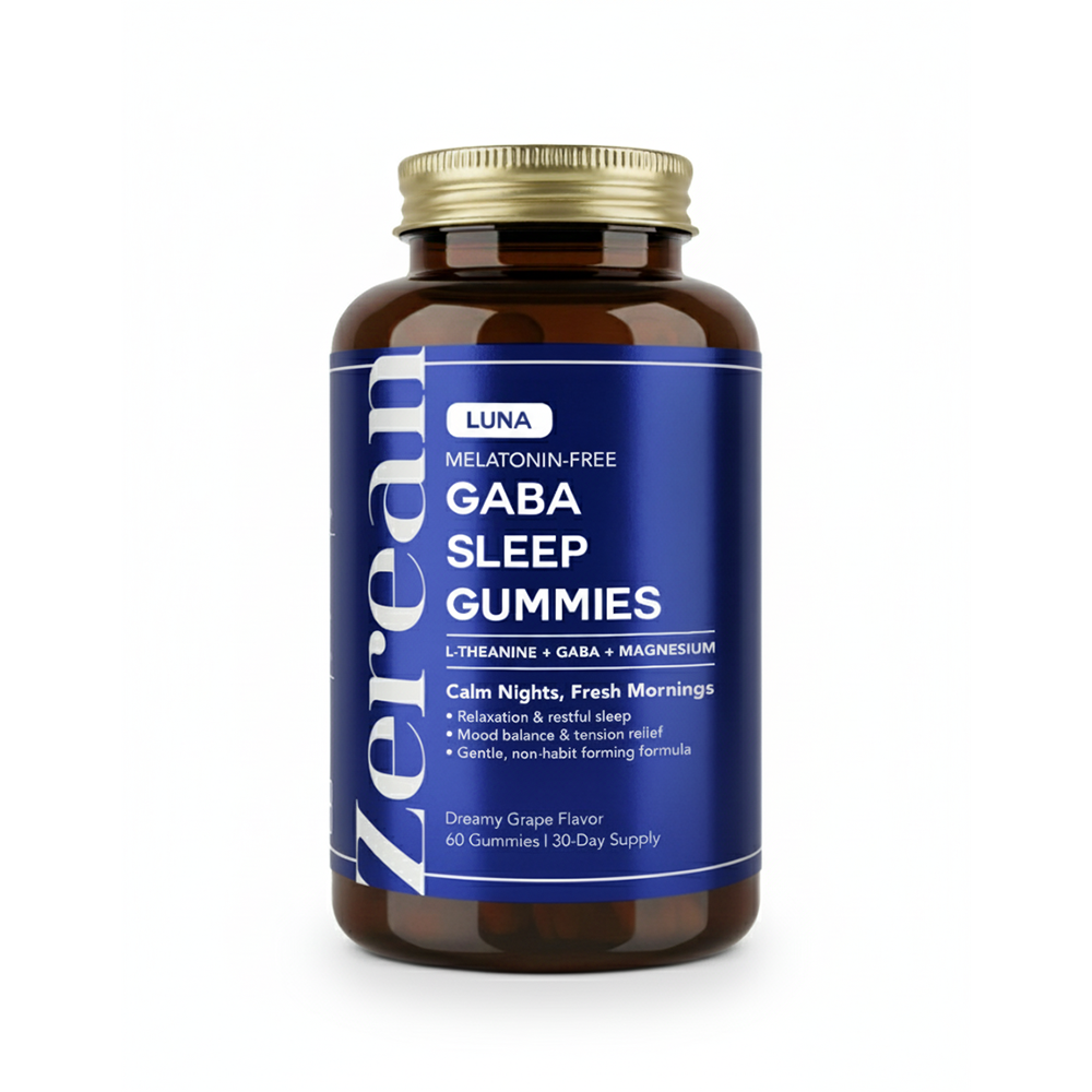 Zerean Luna GABA Sleep Gummies — calming mushroom and magnesium formula for deep, restful sleep.
