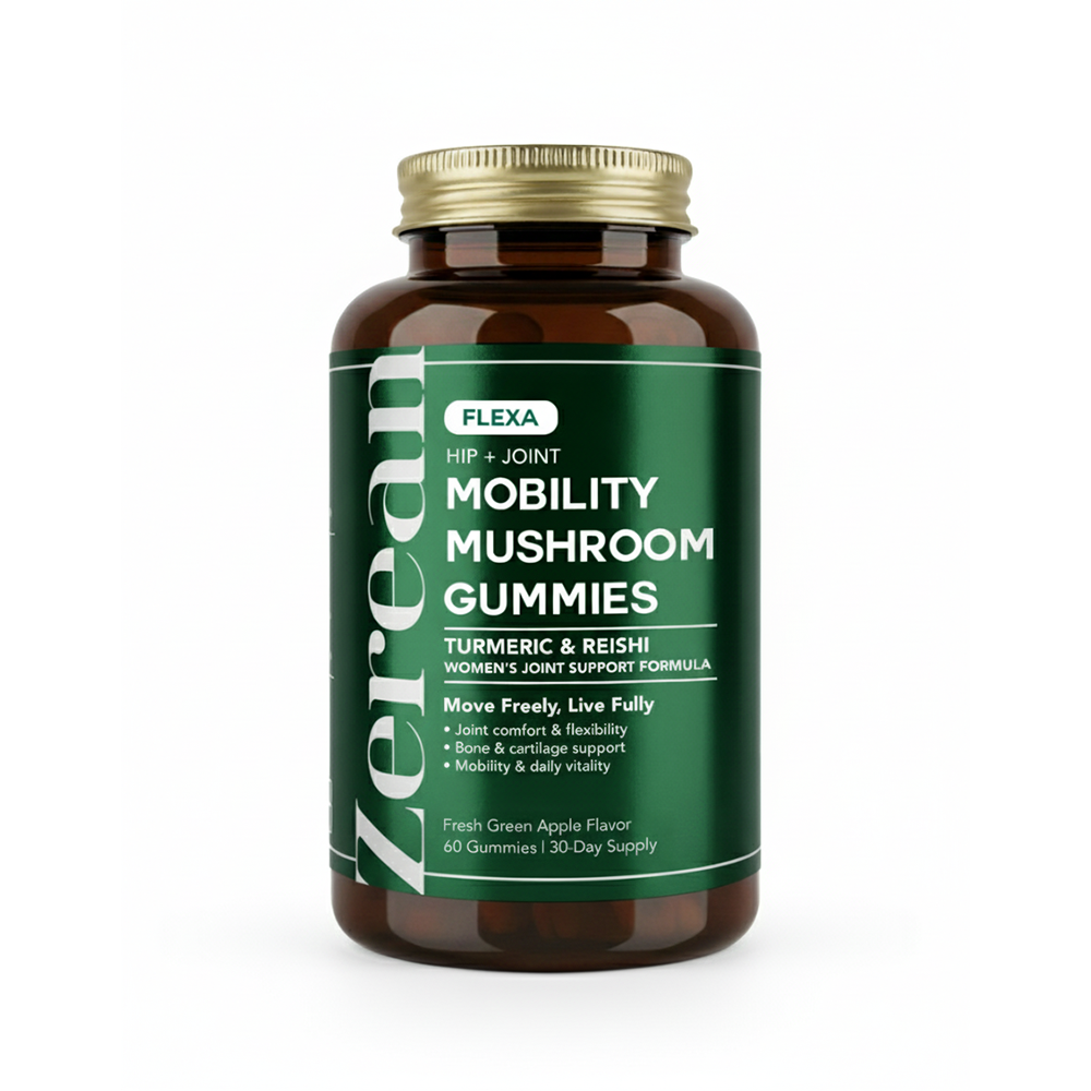 Zerean Flexa Mobility Mushroom Gummies — turmeric and reishi blend for joint flexibility and muscle comfort.